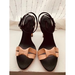 Zara Blush & Black Leather Ankle Wrap Heels